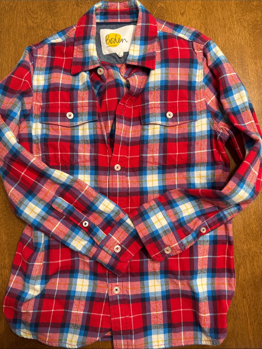 Boden Red, Blue & White Plaid Button-Down Shirt
